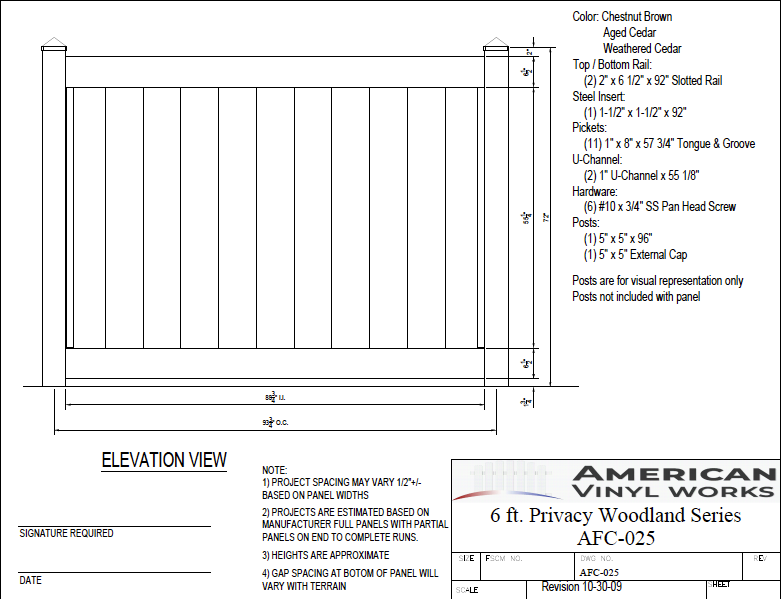 6' Tall x 8' Wide Privacy Fence Panel Woodlands Series For Vinyl Fences