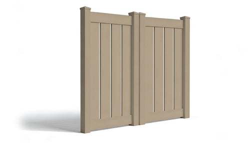 6' Tall x 6' Wide Double Drive Swing Vinyl Gate For Vinyl Fences (AFC-030) - Adobe