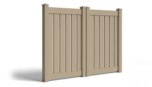6' Tall x 8' Wide Double Drive Swing Vinyl Gate For Vinyl Semi-Privacy Fences (AFC-C62) - Adobe