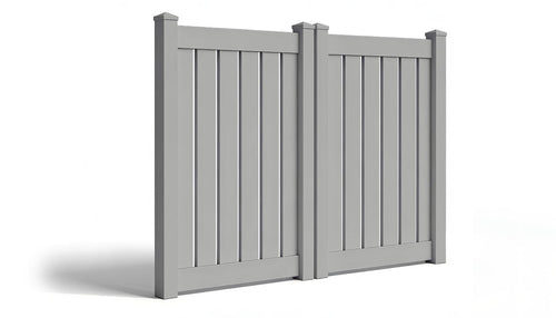 6' Tall x 8' Wide Double Drive Swing Vinyl Gate For Vinyl Fences (AFC-030) - Light Gray
