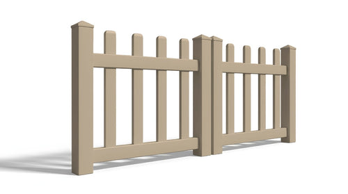 3' Tall x 6' Wide Double Drive Swing Vinyl Gate For Picket Vinyl Fences (AFC-11) - Adobe