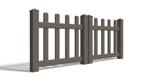 3' Tall x 6' Wide Double Drive Swing Vinyl Gate For Picket Vinyl Fences (AFC-11) - Dark Gray