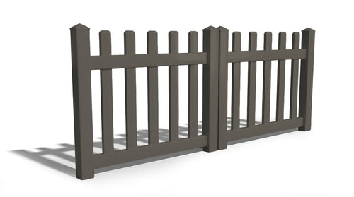 3' Tall x 8' Wide Double Drive Swing Vinyl Gate For Vinyl Picket Fences (AFC-11) - Dark Gray