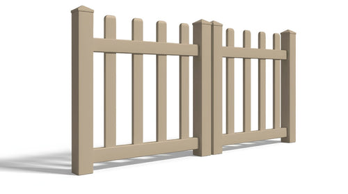 4' Tall x 6' Wide Double Drive Swing Vinyl Gate For Vinyl Picket Fences (AFC-15) - Adobe