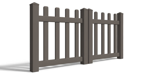 4' Tall x 6' Wide Double Drive Swing Vinyl Gate For Vinyl Picket Fences (AFC-15) - Dark Gray