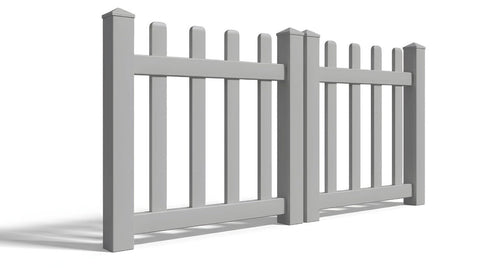 4' Tall x 6' Wide Double Drive Swing Vinyl Gate For Vinyl Picket Fences (AFC-15) - Light Gray