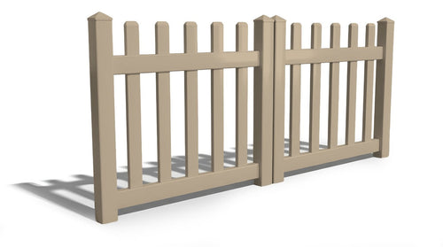 4' Tall x 8' Wide Double Drive Swing Vinyl Gate For Vinyl Picket Fences (AFC-15) - Adobe