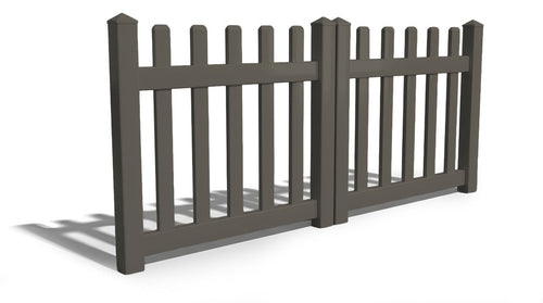 4' Tall x 8' Wide Double Drive Swing Vinyl Gate For Vinyl Picket Fences (AFC-15) - Dark Gray