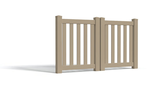 4' Tall x 6' Wide Double Drive Swing Vinyl Gate For Vinyl Closed Picket Fences (AFC-17) - Adobe