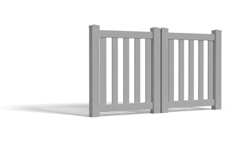 4' Tall x 6' Wide Double Drive Swing Vinyl Gate For Vinyl Closed Picket Fences (AFC-17) - Light Gray