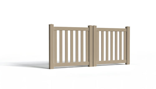 3' Tall x 8' Wide Double Drive Swing Vinyl Gate For Closed Picket Vinyl Fences (AFC-16) - Adobe