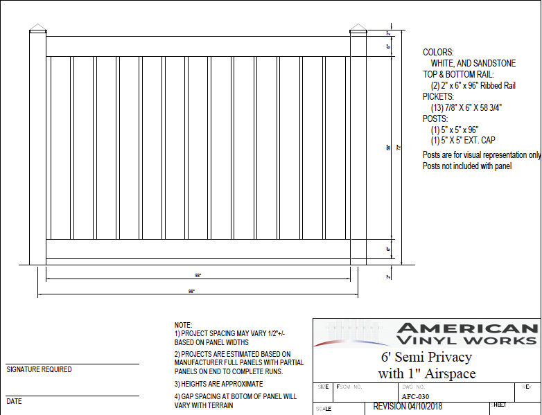 6' Tall x 8' Wide Semi-Privacy Fence with 2 Rails For Vinyl Fences