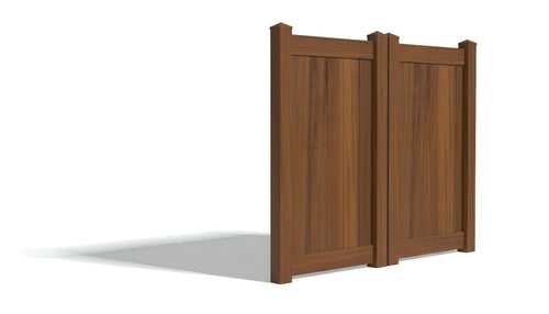 6' Tall x 6' Wide Double Drive Swing Vinyl Gate For Vinyl Fences (AFC-373) - Mocha Walnut