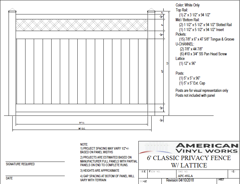6' Tall x 8' Wide Privacy Fence with Lattice Accent For Vinyl Fences