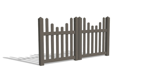 4' Tall x 8' Wide Double Drive Swing Vinyl Gate For Underscallop Vinyl Picket Fences (AFC-97) - Dark Gray
