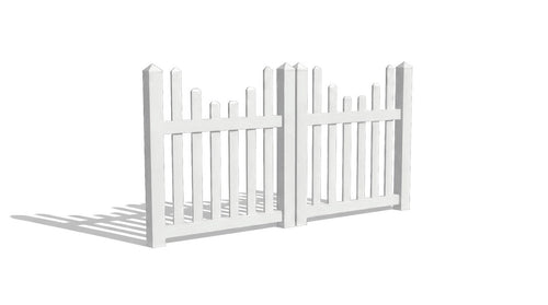 4' Tall x 8' Wide Double Drive Swing Vinyl Gate For Underscallop Vinyl Picket Fences (AFC-97) - White