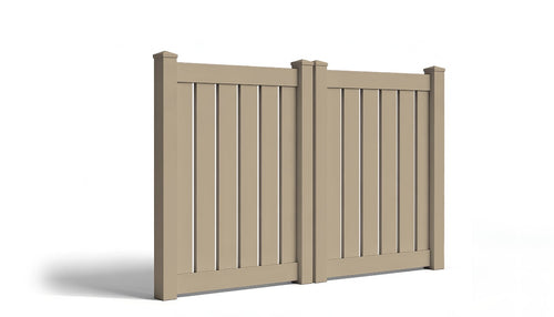 5' Tall x 8' Wide Double Drive Swing Vinyl Gate For Semi-Private Vinyl Fences (AFC-C32) - Adobe