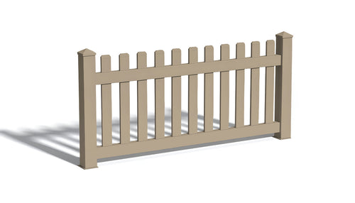 4' Tall x 6' Wide Picket Fence Panel w/ 3" Gap For Vinyl Fences (AFC-15) - Adobe