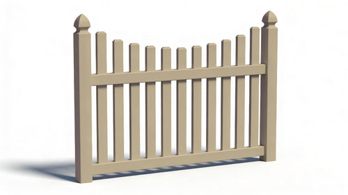 4' Tall x 6' Wide Underscallop Picket Fence Panel w/ 3" Gap (AFC-97) - Adobe