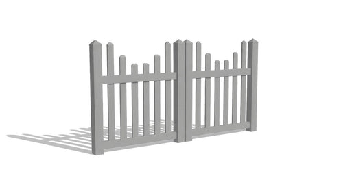 4' Tall x 8' Wide Double Drive Swing Vinyl Gate For Underscallop Vinyl Picket Fences (AFC-97) - Light Gray