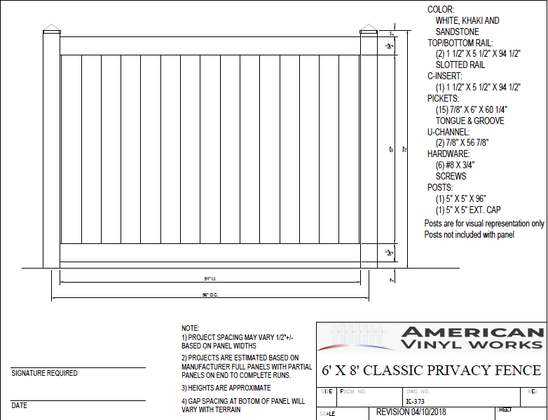 6' Tall x 8' Wide Privacy Fence Panel For Vinyl Fences
