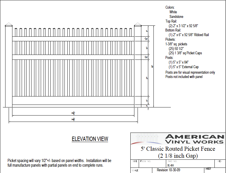 5' Classic Routed Picket Fence Panel For Vinyl Fences