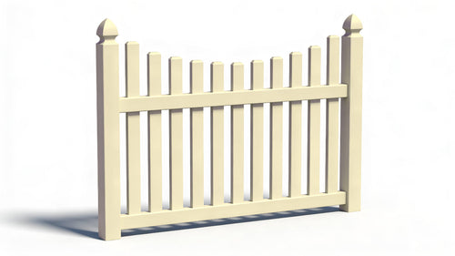 4' Tall x 6' Wide Underscallop Picket Fence Panel w/ 3" Gap (AFC-97) - Tan