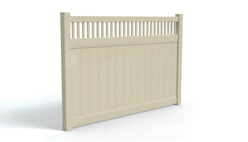 6' Tall x 8' Wide Privacy Fence Panel w/ Picket Accent For Vinyl Fences (AFC-018) - Tan