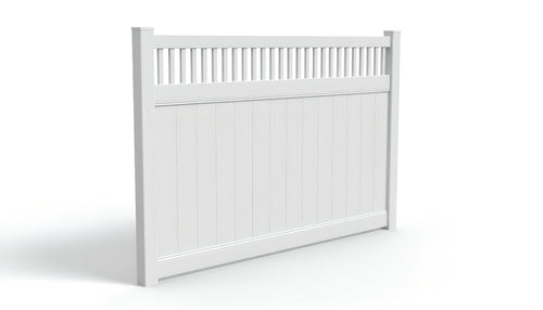 6' Tall x 8' Wide Privacy Fence Panel w/ Picket Accent For Vinyl Fences (AFC-018) - White