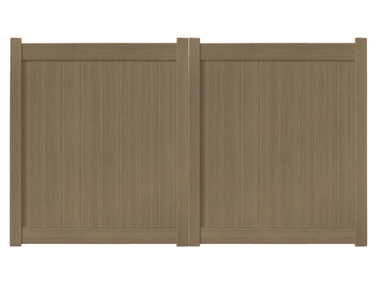 10' x 6' Weathered Cedar Double Drive Vinyl Gate For Vinyl Fences