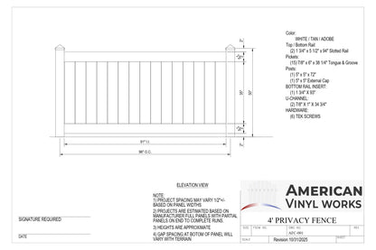 [350 Feet of Fence] 4' Tall Privacy AFC-001 Vinyl Complete Fence Package