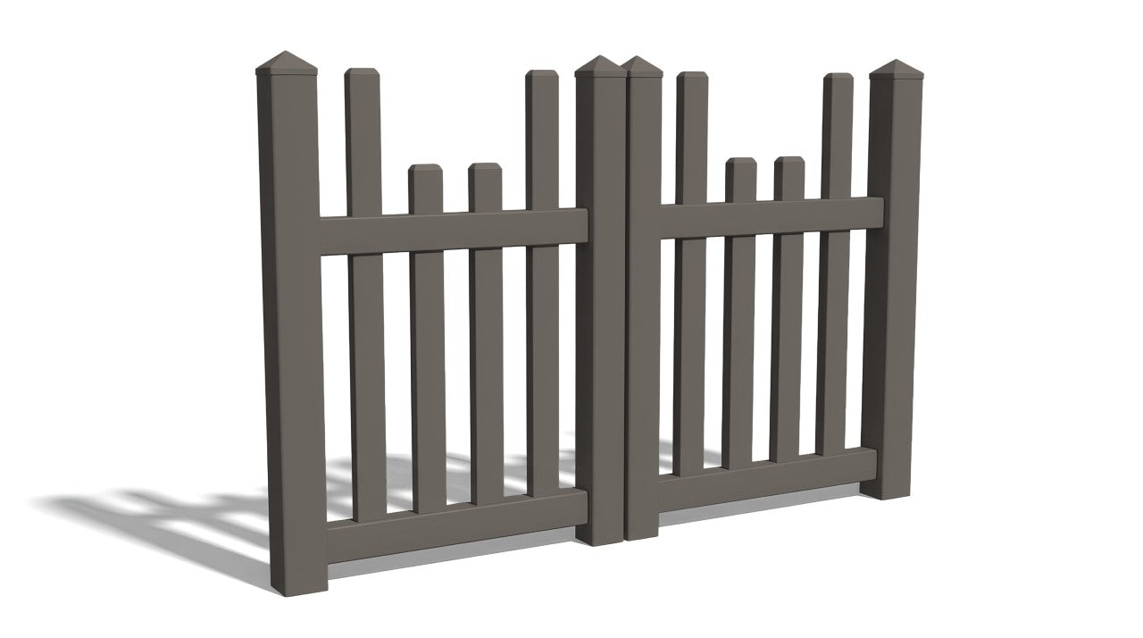 A four-foot gate for vinyl fences, with a dark gray coloring.