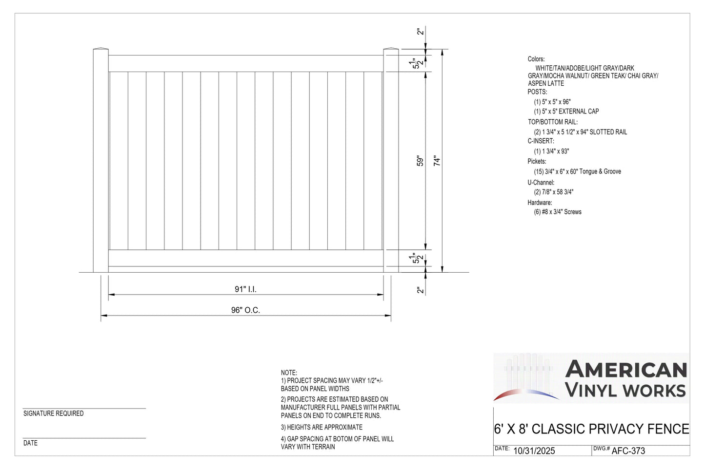 [150 Feet of Fence] 6' Tall Privacy AFC-373 Vinyl Complete Fence Package