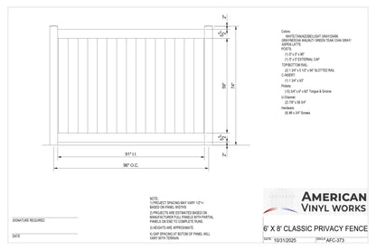 [200 Feet of Fence] 6' Tall Privacy AFC-373 Vinyl Complete Fence Package