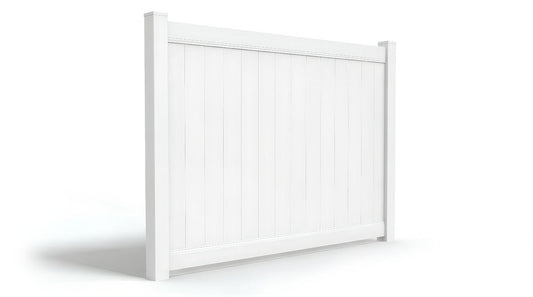 A six-foot privacy fence panel made from PVC fence materials.