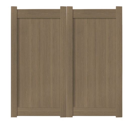 6' x 6' Weathered Cedar Double Drive Vinyl Gate For Vinyl Fences