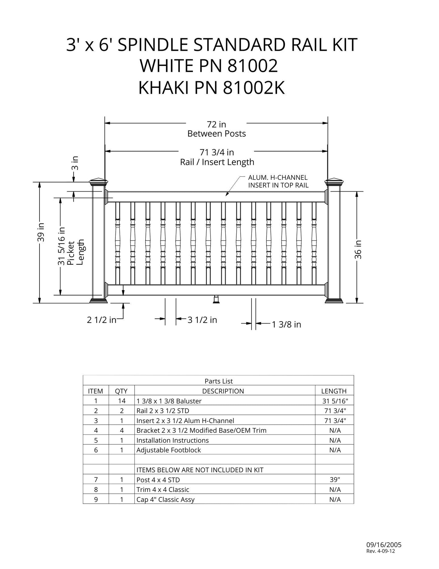 3' Tall x 6' Length - Spindle Standard Rail Kit