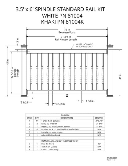 3.5' Tall x 6' Length - Spindle Standard Rail Kit