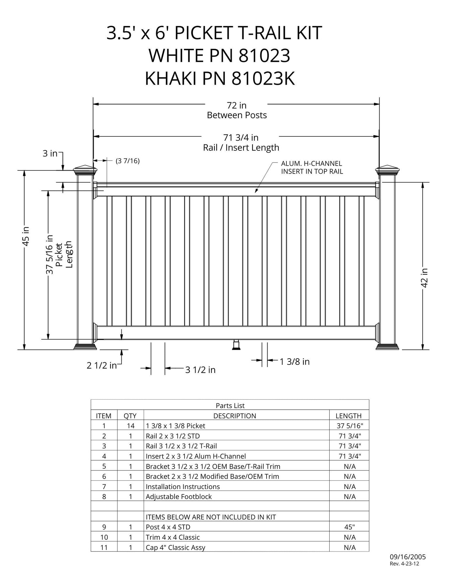 3.5' Tall x 6' Length - Picket T-Rail Kit