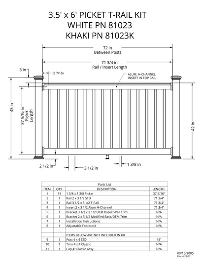 3.5' Tall x 6' Length - Picket T-Rail Kit