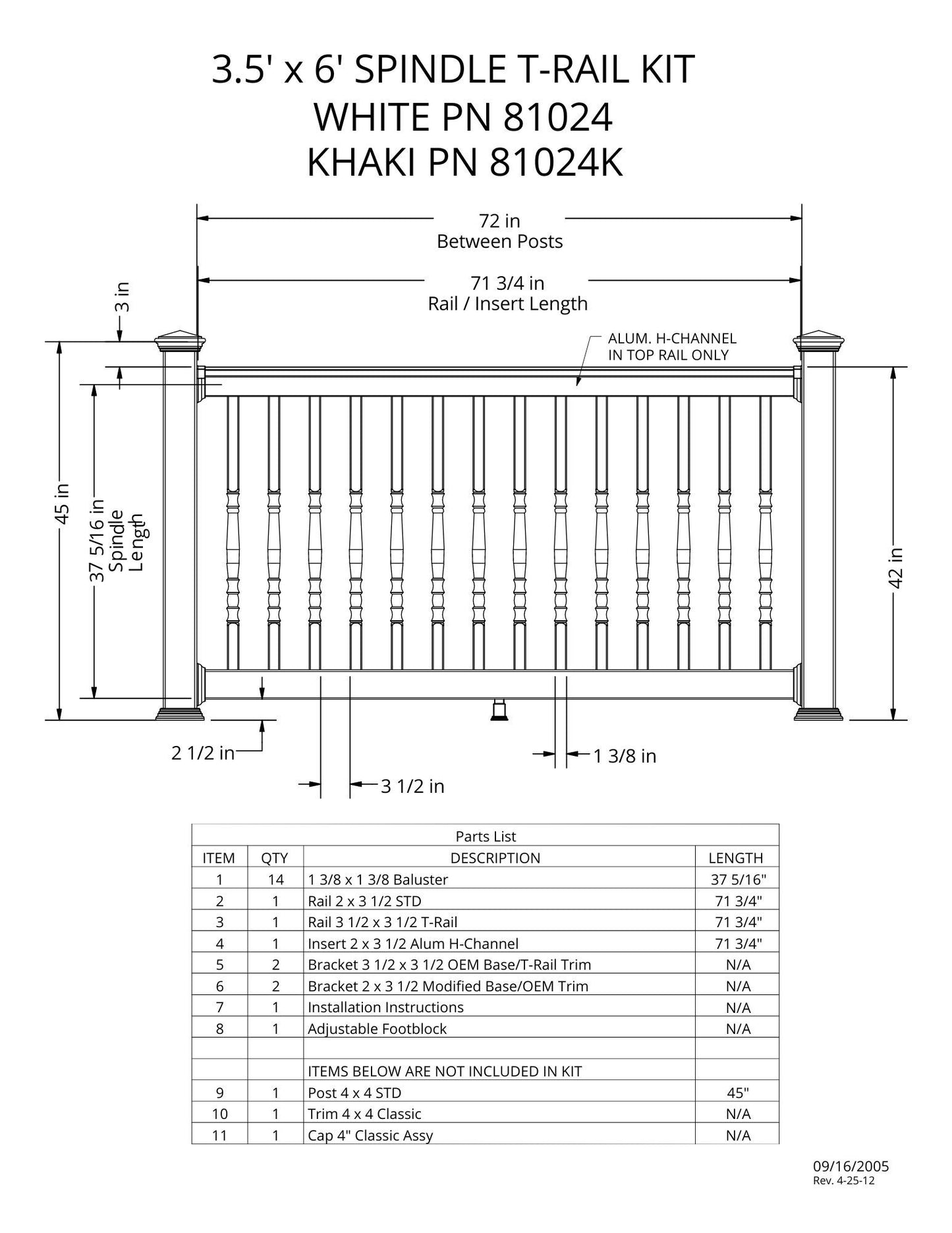 3.5' Tall x 6' Length - Spindle T-Rail Kit