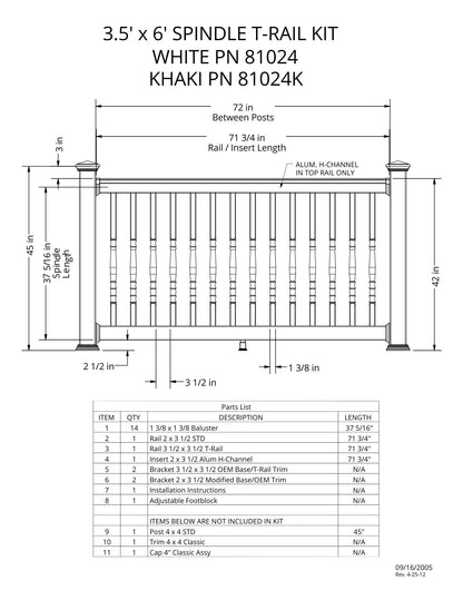 3.5' Tall x 6' Length - Spindle T-Rail Kit