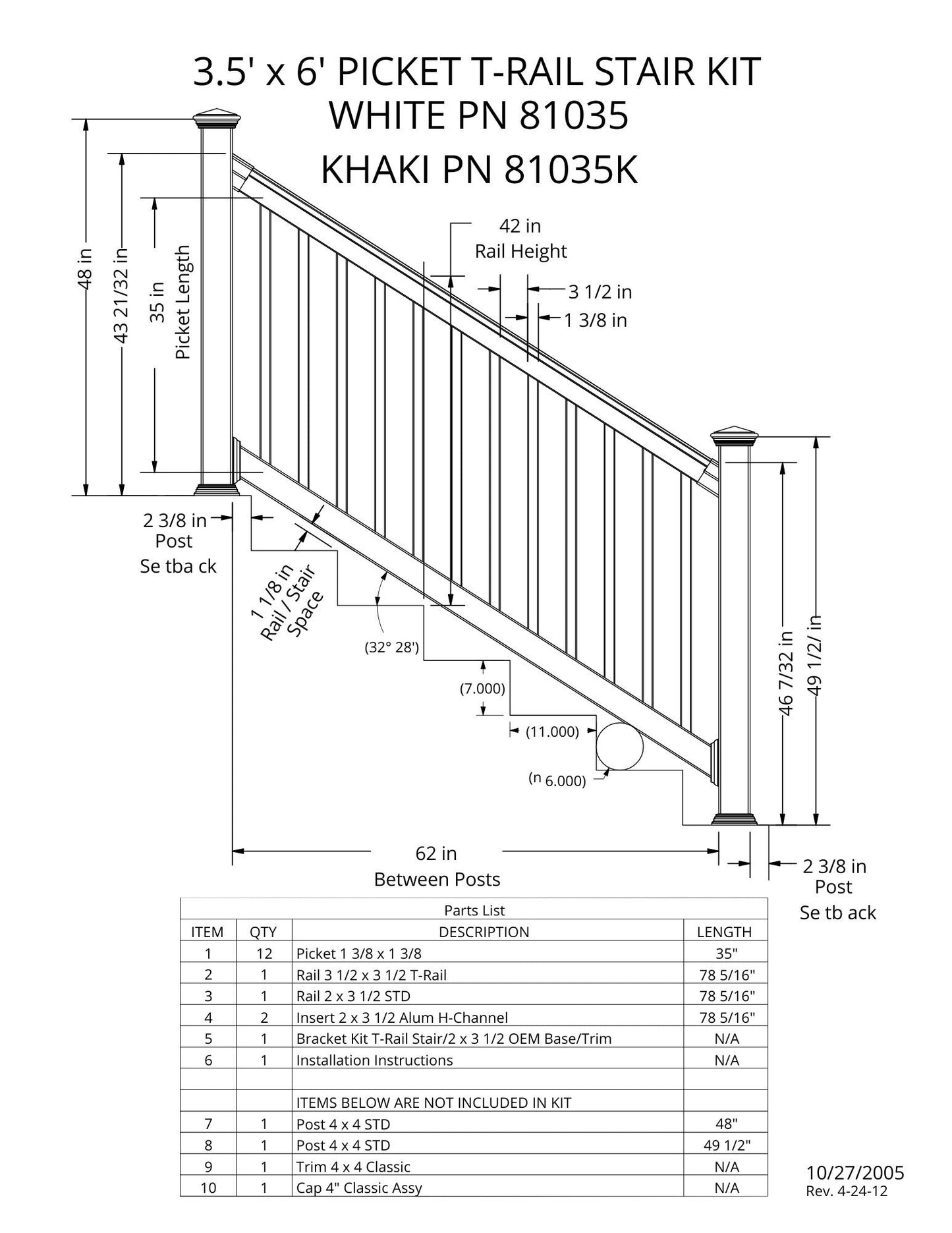 [Bundle Of 12 Kits] Picket T-Rail Stair Kit