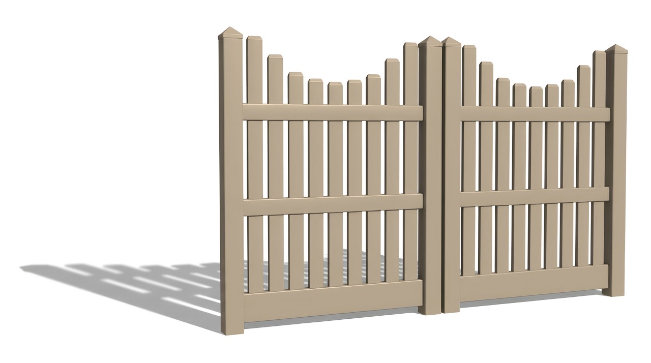 5' Tall x 8' Wide Double Drive Swing Vinyl Gate For Vinyl Underscallop Fences (AFC-003)