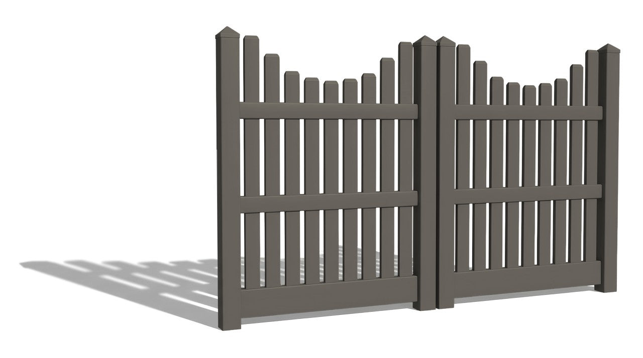 5' Tall x 8' Wide Double Drive Swing Vinyl Gate For Vinyl Underscallop Fences (AFC-003)