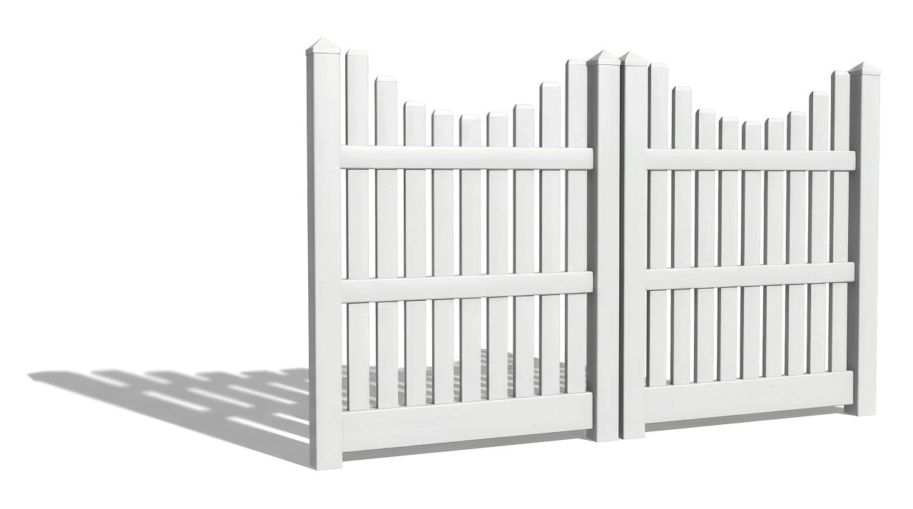 5' Tall x 8' Wide Double Drive Swing Vinyl Gate For Vinyl Underscallop Fences (AFC-003)