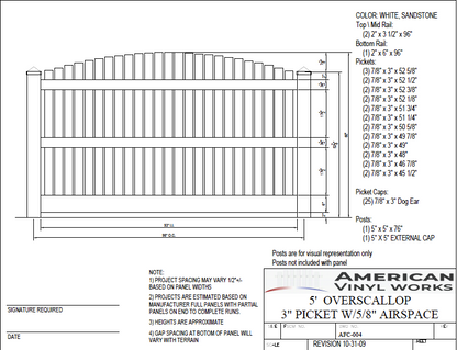 [AFC-004] 5' Tall x 8' Wide Overscallop Fence with 5/8" Air Space For Vinyl Fences