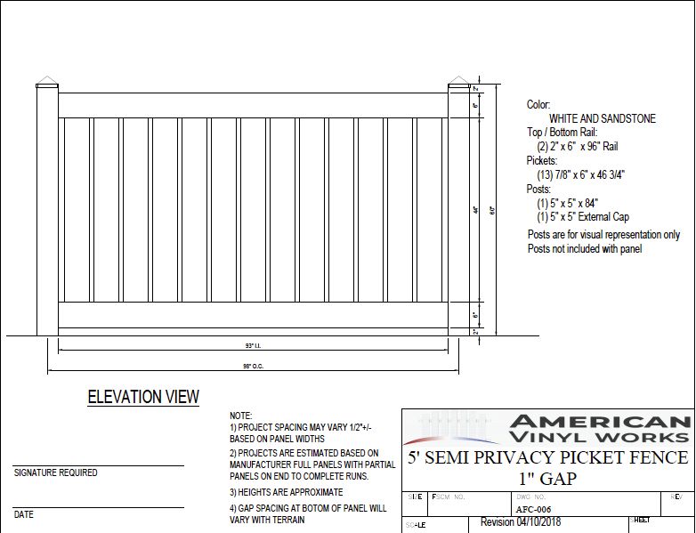 [AFC-006] 5' Tall x 8' Wide Semi Private Fence with 1" Air Space For Vinyl Fences