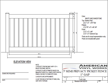 [Price Per Foot - AFC-006] 5' Tall Semi Private Fence with 1" Air Space For Vinyl Fences