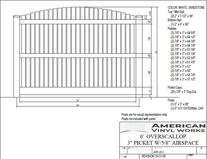 [Price Per Foot - AFC-012] 6' Tall Overscallop Fence with1" Air Space For Vinyl Fences